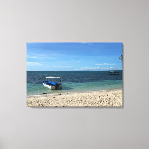 Tropical Blue Ocean Beach & Boat: Summer Vibe Canvas Print