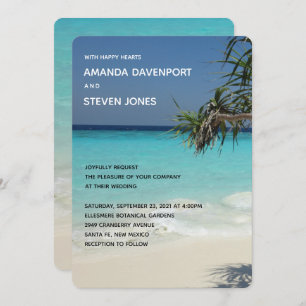 Tropical Blue Ocean Beach Scene Photo Wedding Invitation