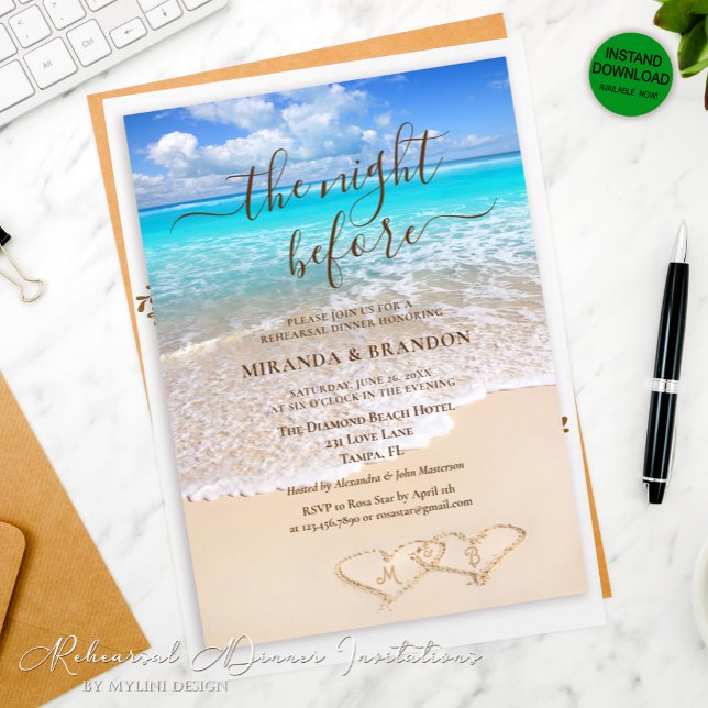 Tropical Blue Ocean Waves Beach Rehearsal Dinner Invitation (Creator Uploaded)
