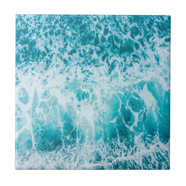 Tropical Blue Ocean Waves Ceramic Tile (Front)