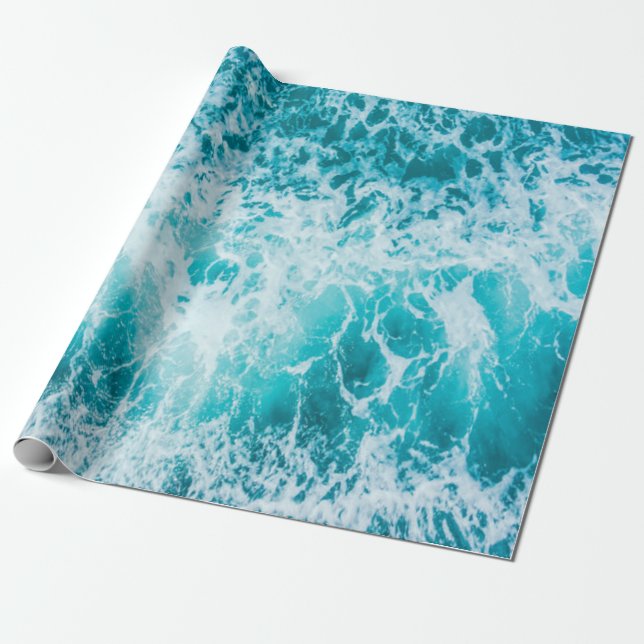 Tropical Blue Ocean Waves Wrapping Paper (Unrolled)