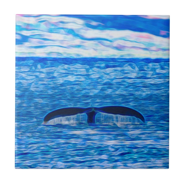 Tropical Blue Ocean Whale Tail Ceramic Tile (Front)