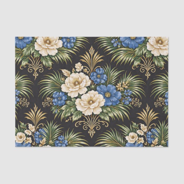 Tropical Blue Palm Floral Tissue Paper (Front)