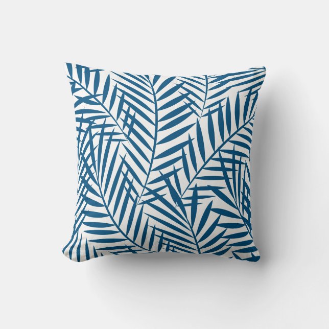 Tropical blue palm leaf cushion (Front)