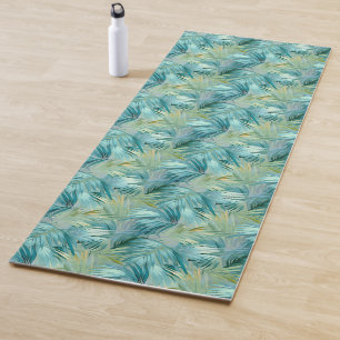 Tropical Blue Palm Leaf Watercolour Patterned Yoga Mat
