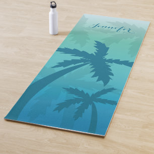 Tropical Blue Palm Trees With Custom Name Yoga Mat