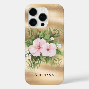 Tropical Blue Pink Hibiscus Floral   iPhone 16 Pro Case