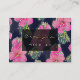 Tropical Blue Pink Hibiscus Flower Painting Business Card