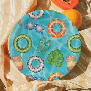 Tropical Blue Pool Party Birthday Paper Plate