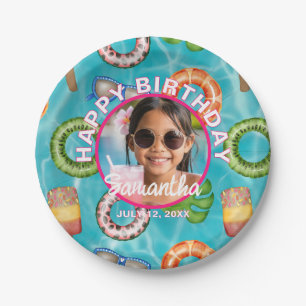 Tropical Blue Pool Party Birthday Paper Plates