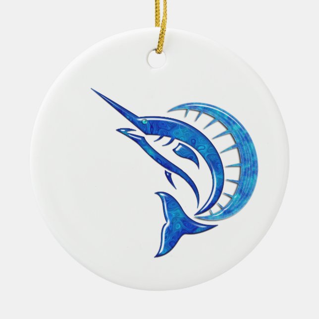 Tropical Blue Sailfish Ceramic Ornament (Front)