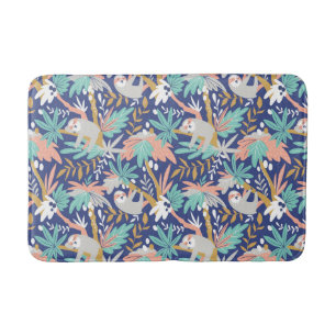 Tropical Blue Sloth Pattern Bath Mat