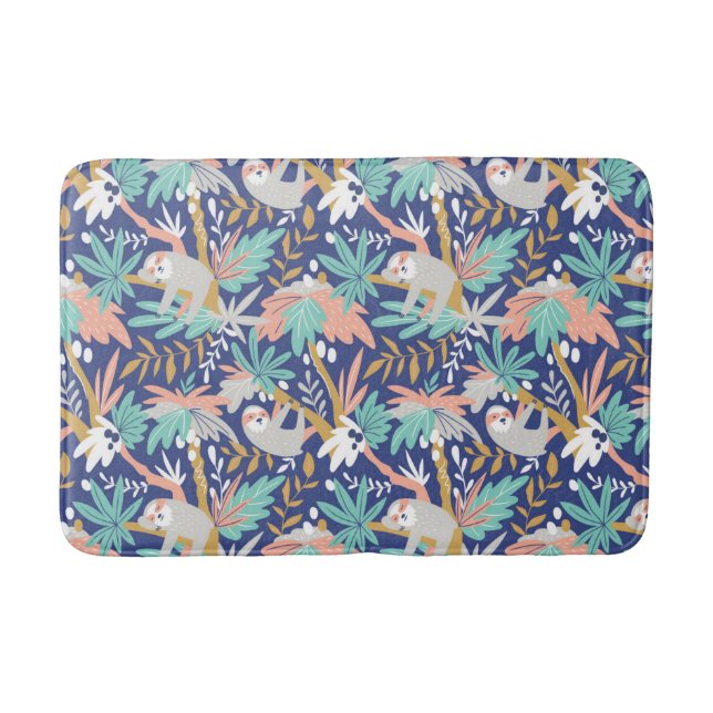 Tropical Blue Sloth Pattern Bath Mat (Front)