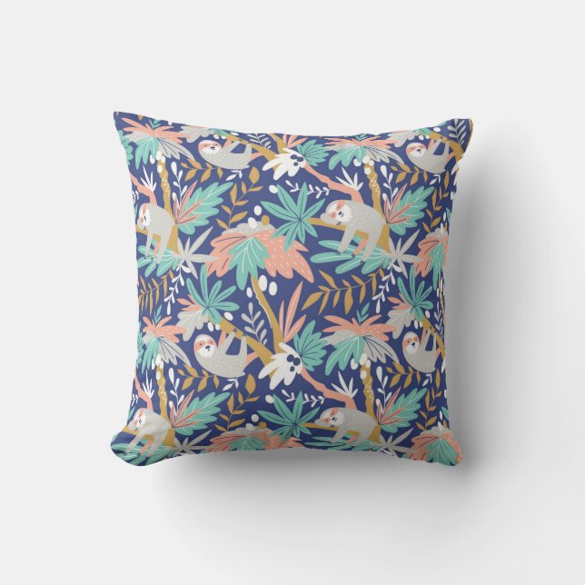 Tropical Blue Sloth Pattern Cushion (Front)