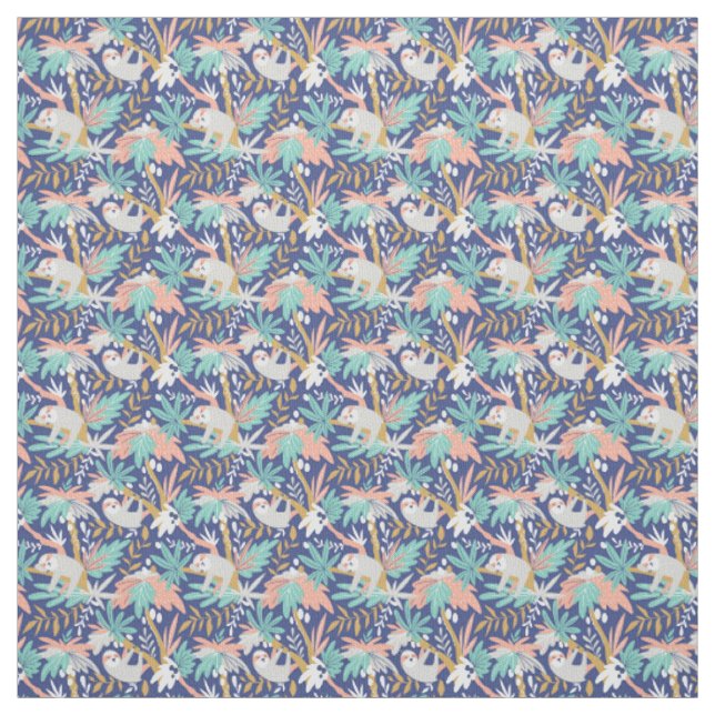 Tropical Blue Sloth Pattern Fabric (Swatch)