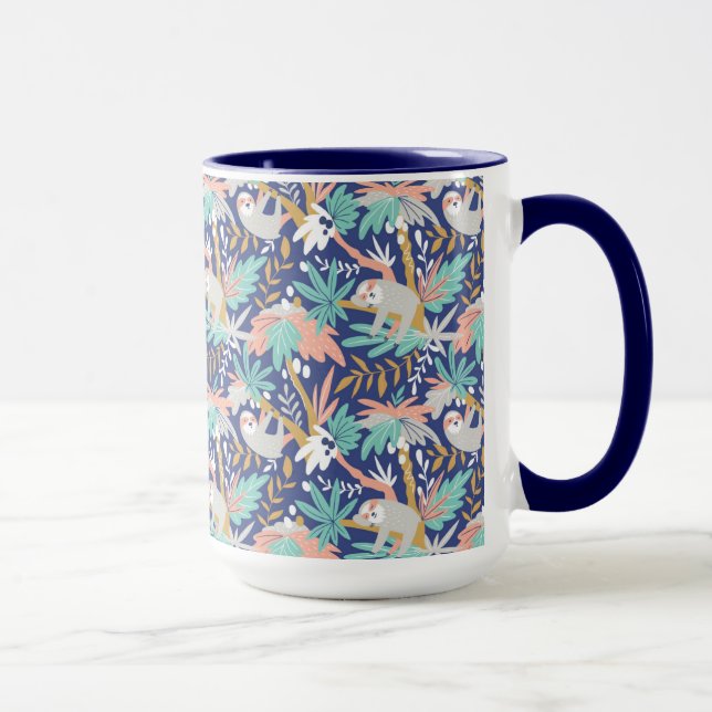 Tropical Blue Sloth Pattern Mug (Right)
