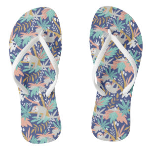 Tropical Blue Sloth Pattern Thongs
