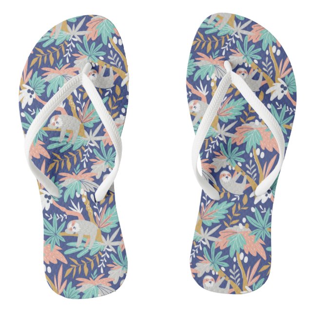 Tropical Blue Sloth Pattern Thongs (Footbed)