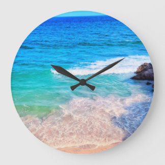 TROPICAL BLUE TURQUOISE OCEAN WAVES LARGE CLOCK