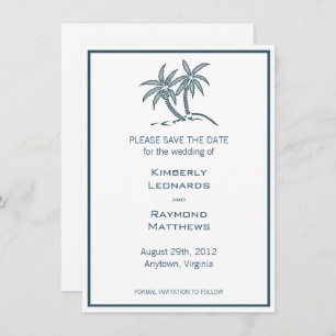 Tropical Blue Twin Palm Trees Save the Date Invitation