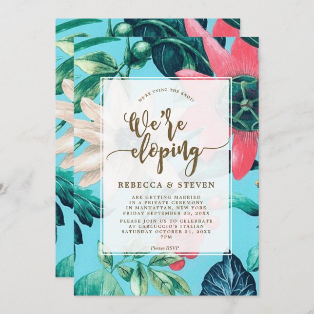 tropical blue tying the knot eloping invitation (Front/Back)