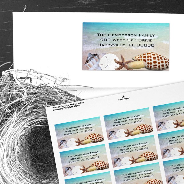 Tropical Blue Water Text Template Ocean Seashells Label (Creator Uploaded)