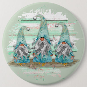 Tropical Blue Watercolor Beach Gnomes 6 Cm Round Badge