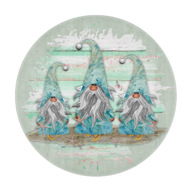 Tropical Blue Watercolor Beach Gnomes Cutting Board (Front)