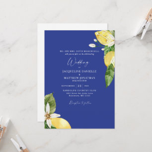 Tropical Blue Watercolor Lemons Wedding  Invitation