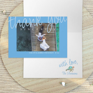 Tropical Blue Wedding Photo Thank You Card