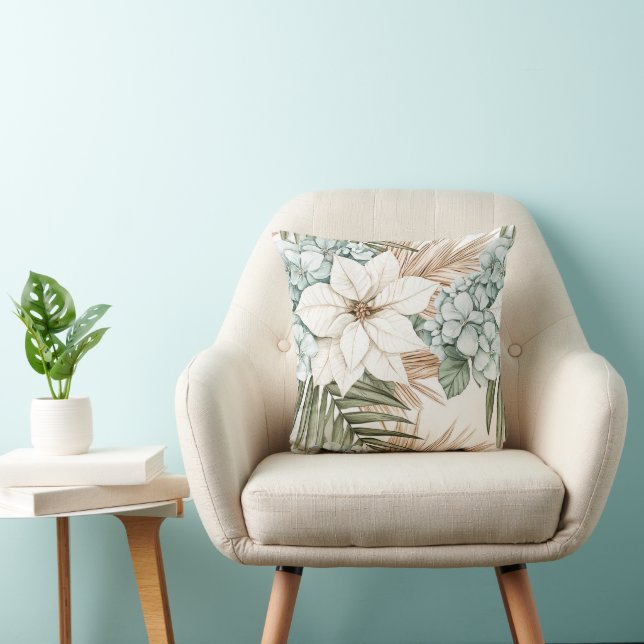 Tropical Blue White Flowers   Cushion (Chair)