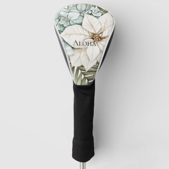 Tropical Blue White Flowers Wedding Golf Head Cover (Front)