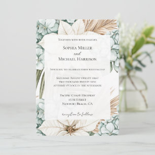Tropical Blue White Flowers Wedding Invitation