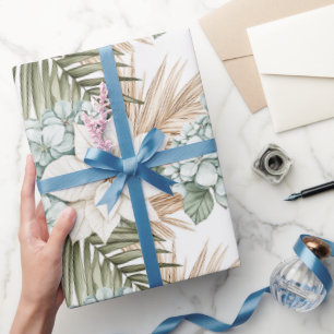 Tropical Blue White Flowers Wedding Wrapping Paper
