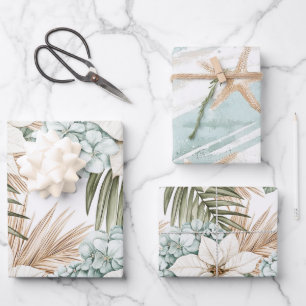 Tropical Blue White Flowers Wedding Wrapping Paper Sheet