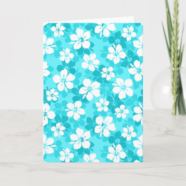Tropical Blue White Hibiscus Flowers Pattern Card (Front)