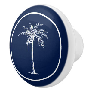 Tropical Blue White Palm Tree Personalised Ceramic Knob