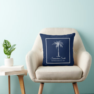 Tropical Blue White Palm Tree Personalised Cushion