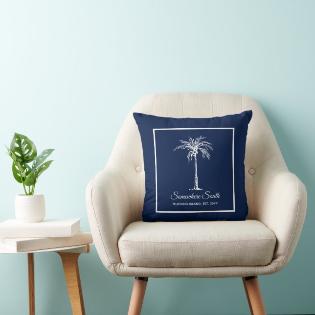 Tropical Blue White Palm Tree Personalised Cushion (Chair)