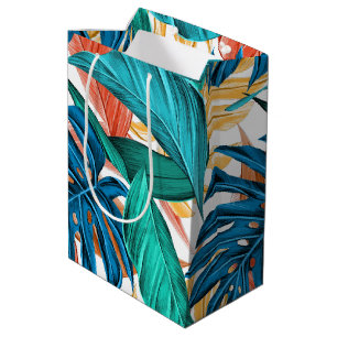Tropical Blue yelllow leaves  Medium Gift Bag