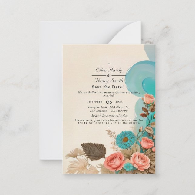 Tropical Blues & Greens Eco Beach Save the Date Card (Front)
