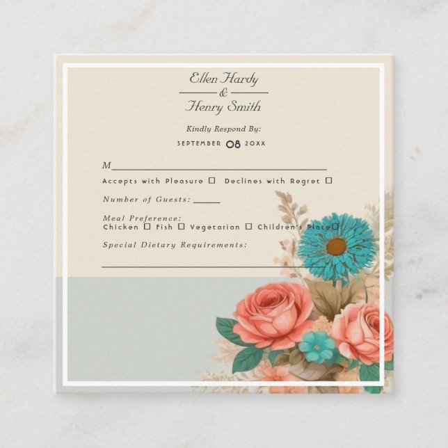 Tropical Blues & Greens Eco-friendly Beach RSVP Enclosure Card (Front)