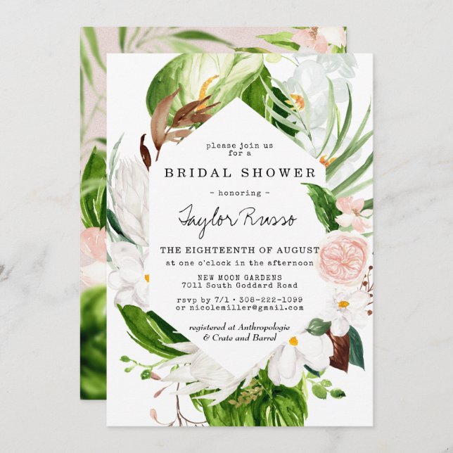 Tropical Blush Floral Bridal Shower Invitation (Front/Back)