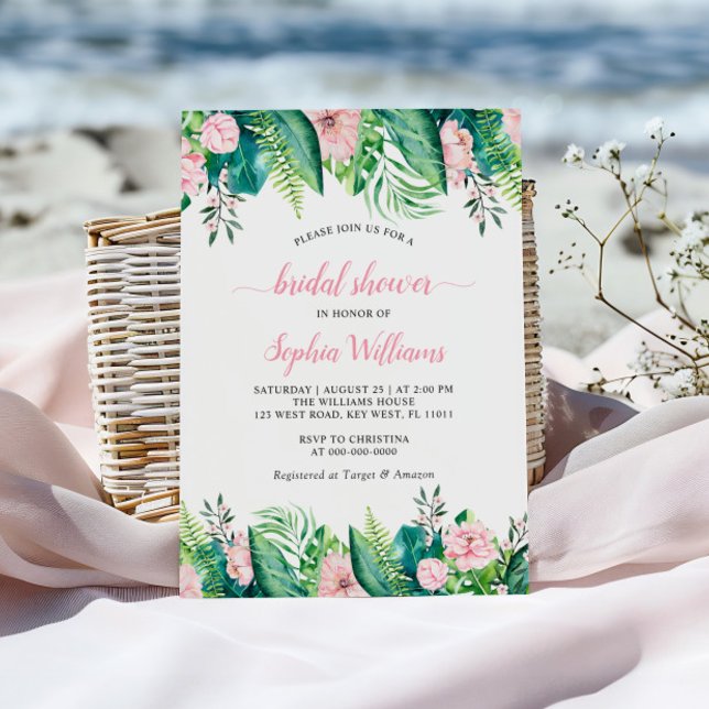 Tropical`Blush Flowers Bridal Shower Invitation (Creator Uploaded)