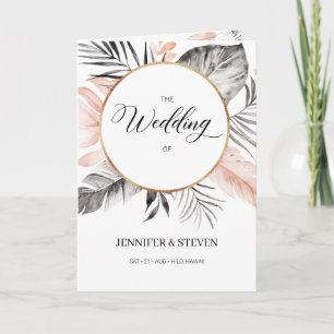 Tropical Blush Grey Leaves Wedding Folded Program
