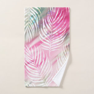 Tropical blush mint green white watercolor floral hand towel