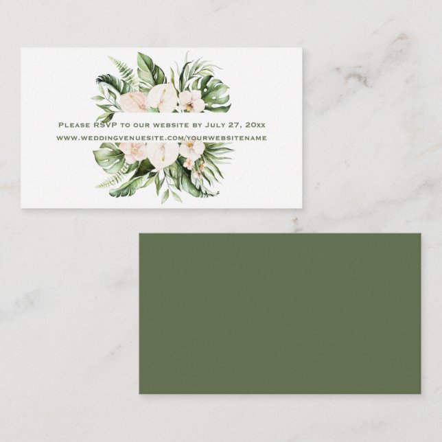 Tropical Blush Pink Floral RSVP to Website |  Enclosure Card (Front/Back)
