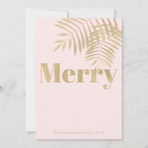 Tropical Blush Pink & Gold Merry Christmas Card