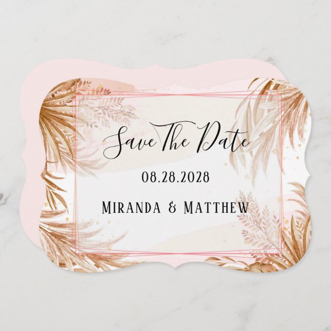 Tropical Blush Pink & Pampas Save The Date Invitation (Front/Back)