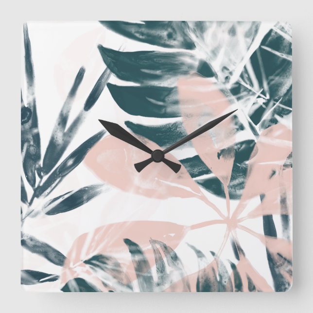 Tropical Blush Square Wall Clock (Front)